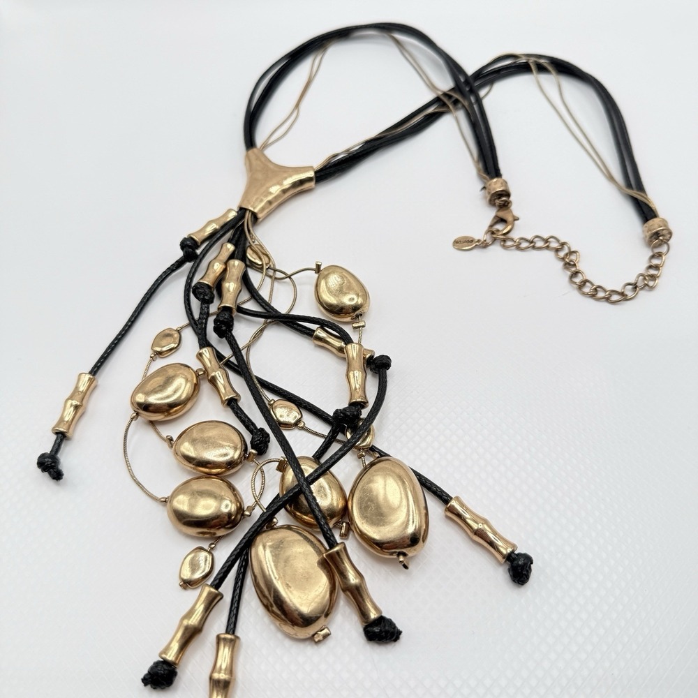 Dell'Olio 24" Multi-Strand Y Boho Chic Necklace w/ Chunky Gold Tone Beads
